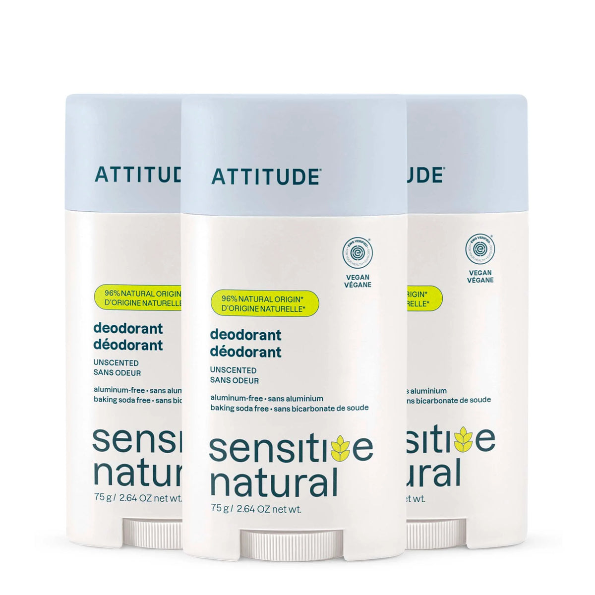 Deodorant 3-pack - Sensitive Skin Unscented-Plastic - 3 x 2.64 OZ.